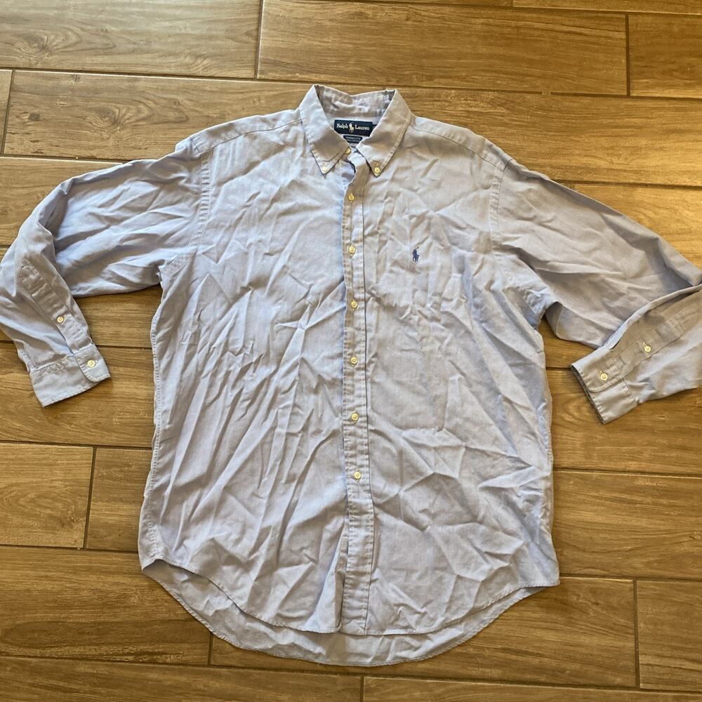Vintage 90s Ralph Lauren Yarmouth Oxford 16.5 34 Blue Logo Preppy